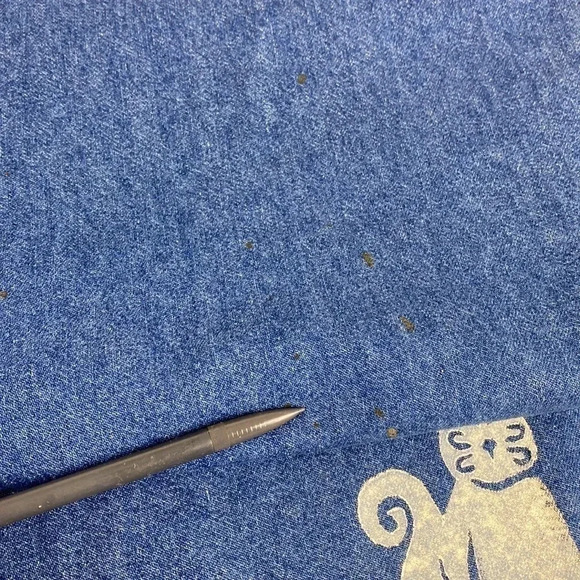 Cat lover Vtg denim short sleeve scoop neck embroidered side slit maxi dress XXL - Picture 10 of 17